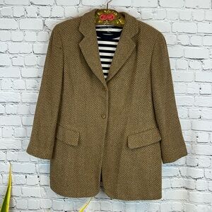 EMANUEL UNGARO Boucle Jacket Blazer Tan Tweed Wool Blend Neutral Classic Size 14